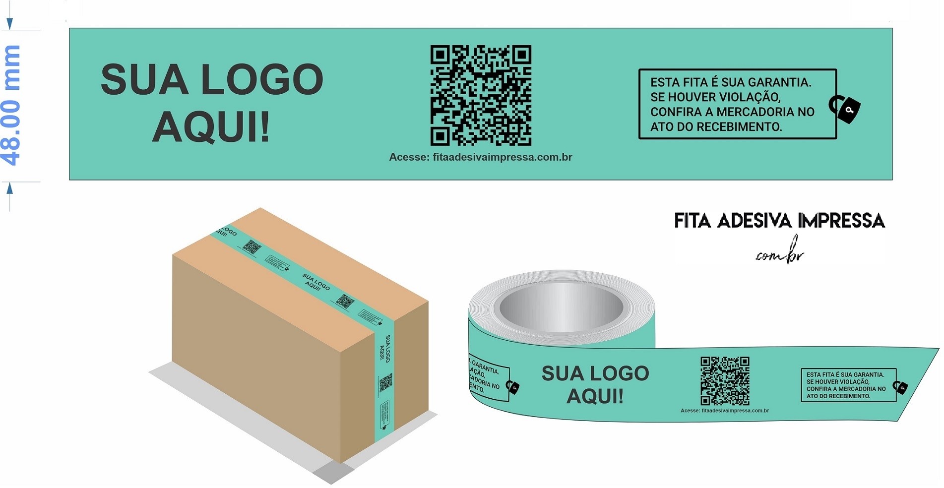 Fita Adesiva Impressa Personalizada 48mm x 100m Colorida c/logomarca