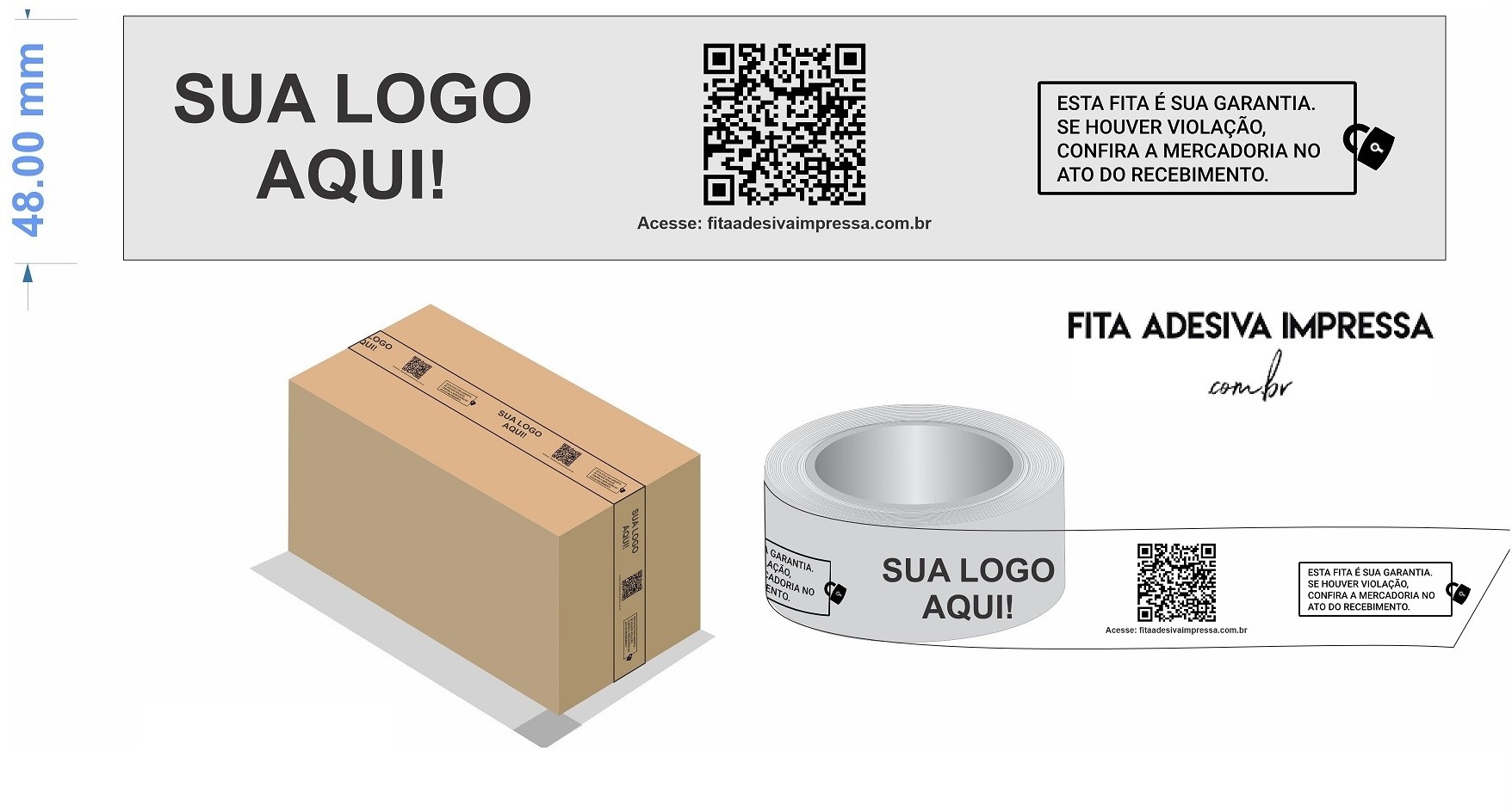 Fita Adesiva Impressa Personalizada 48mm x 100m transp. c/ Logomarca