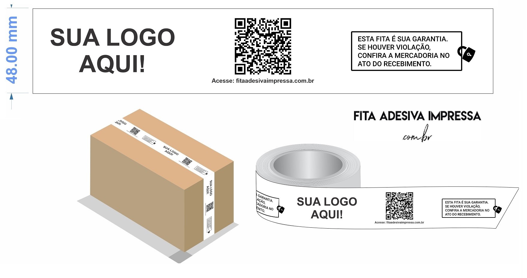 Fita Adesiva Impressa Personalizada 48mm x 100m Branca c/logomarca
