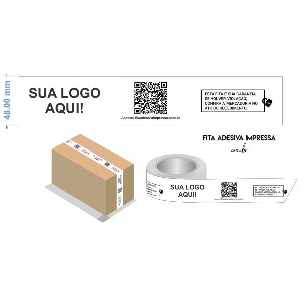 Fita Adesiva Personalizada 48mm x 100m Branco impressa c/logomarca