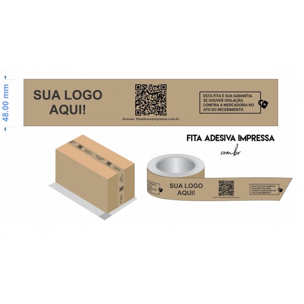 Fita Adesiva Impressa Personalizada 48mm x 100m Marrom c/ logomarca